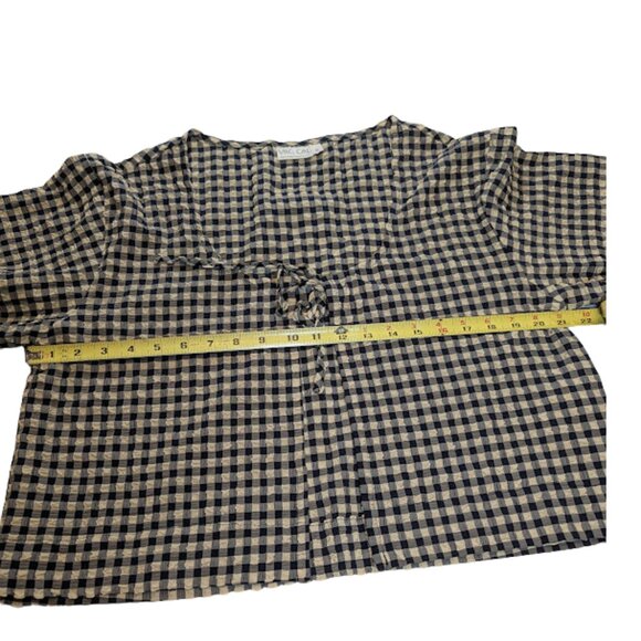 VRG GRL black-and-cream gingham tie-front boxy blouse, Size S - Picture 8 of 11